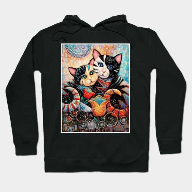 Cat Couple with Flowers : A Louis Wain abstract psychedelic Art Print Hoodie by posterbobs